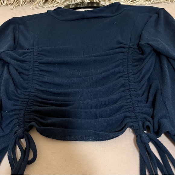 DEREK HEART Navy Blue S 3/4 Sleeves Open Cardigan Drawstring Vertical Cinch Back - Picture 8 of 10